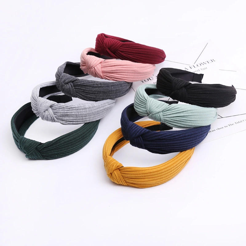 Dowell Solid Knit Cotton Wide Brim Stirnband Stoff geknotetes Stirnband Damen-Haarband mit Kreuzknoten 1
