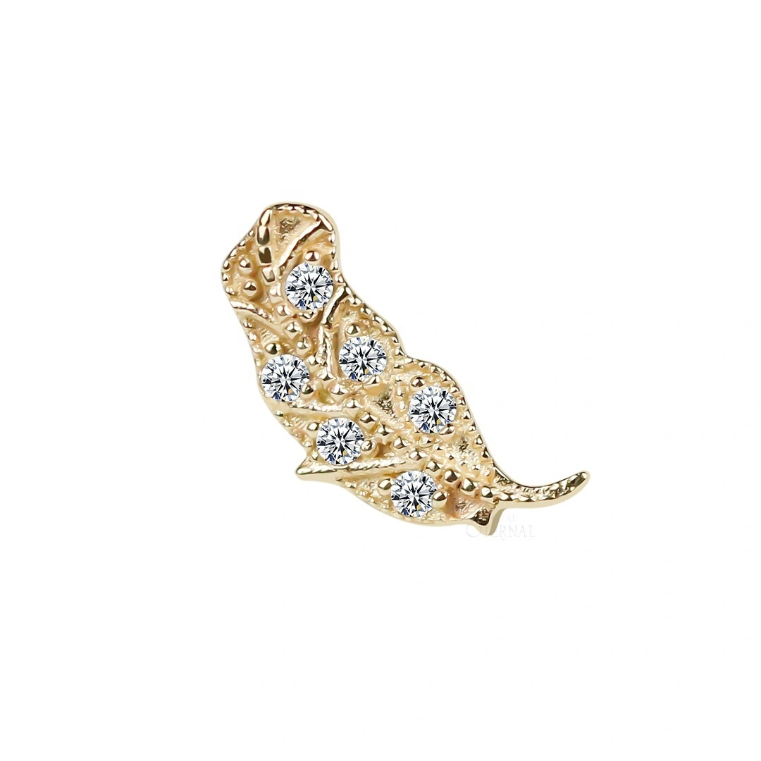 Eternal Metal 14k Solid Gold Threadless Ends Feather Shaped Threadless Piercing Jewelry 1