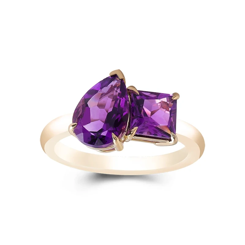 Gemstone Jewelry Two Tones Of Diamond Pearprincess Cut Amethyst Engagement Ring In 14k Yellow 1