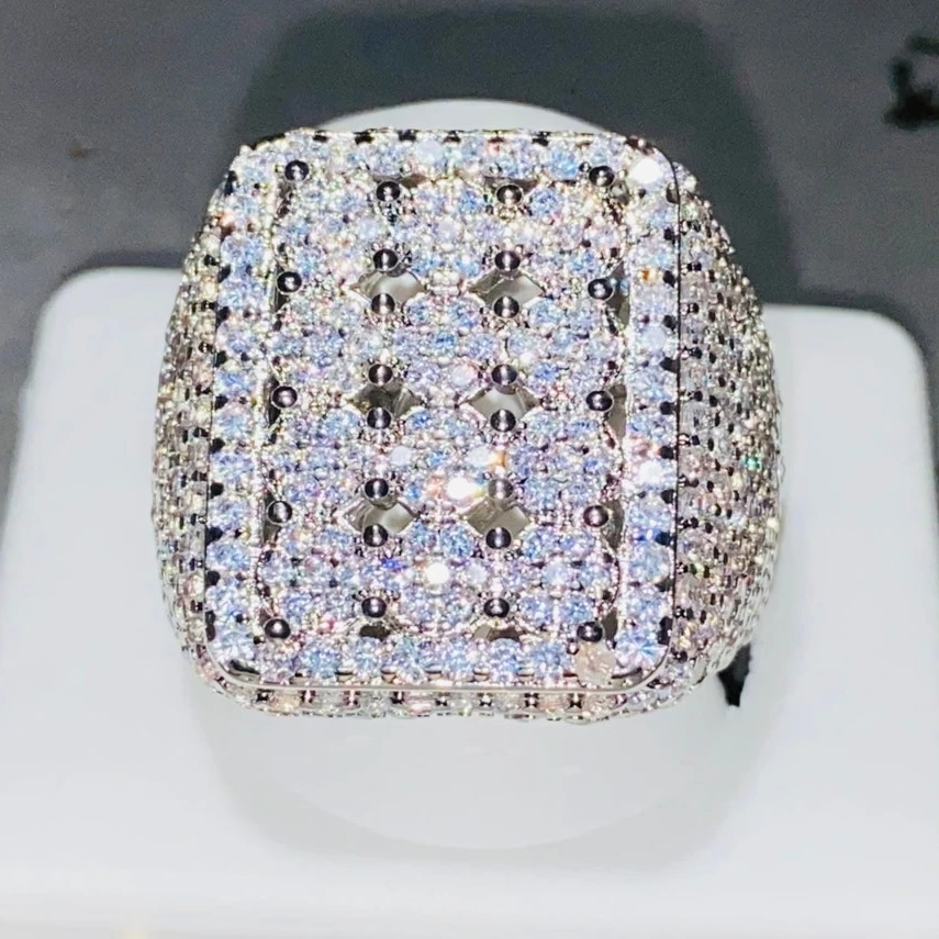 Herren -Eisausflug Ring 10k Weiß Gold plattiert Silber 925 Moissanit Diamond Ring Unisex Größen Hip -Hop -Ringe 1