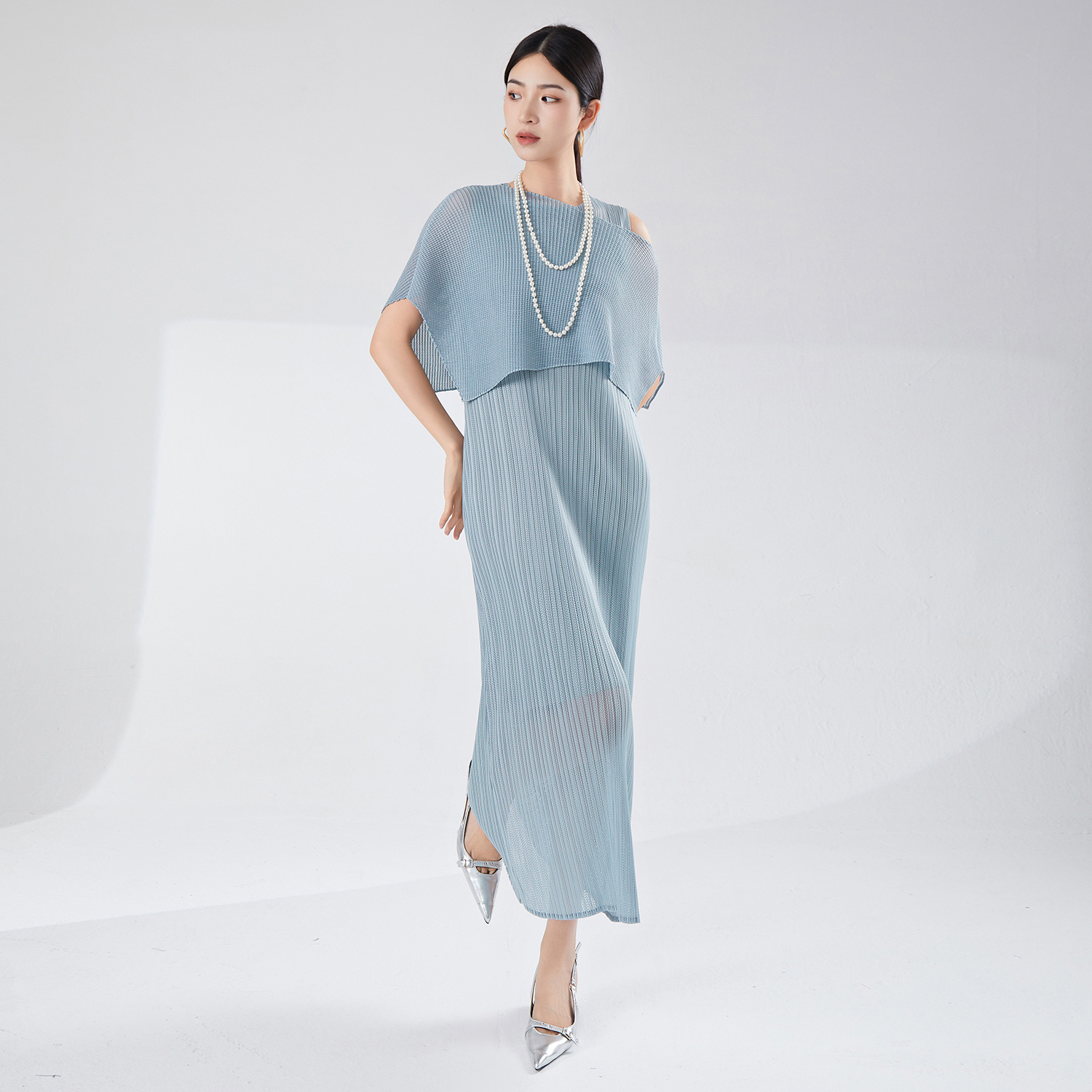 Miyake Damen Sommer 2024 Neues lässiges Midi-Plissee-Kleid – Wärmefunktion, zweiteiliges Set mit Schaloberteil <000000> Ärmelloses Kleid | OEM/ODM verfügbar 9