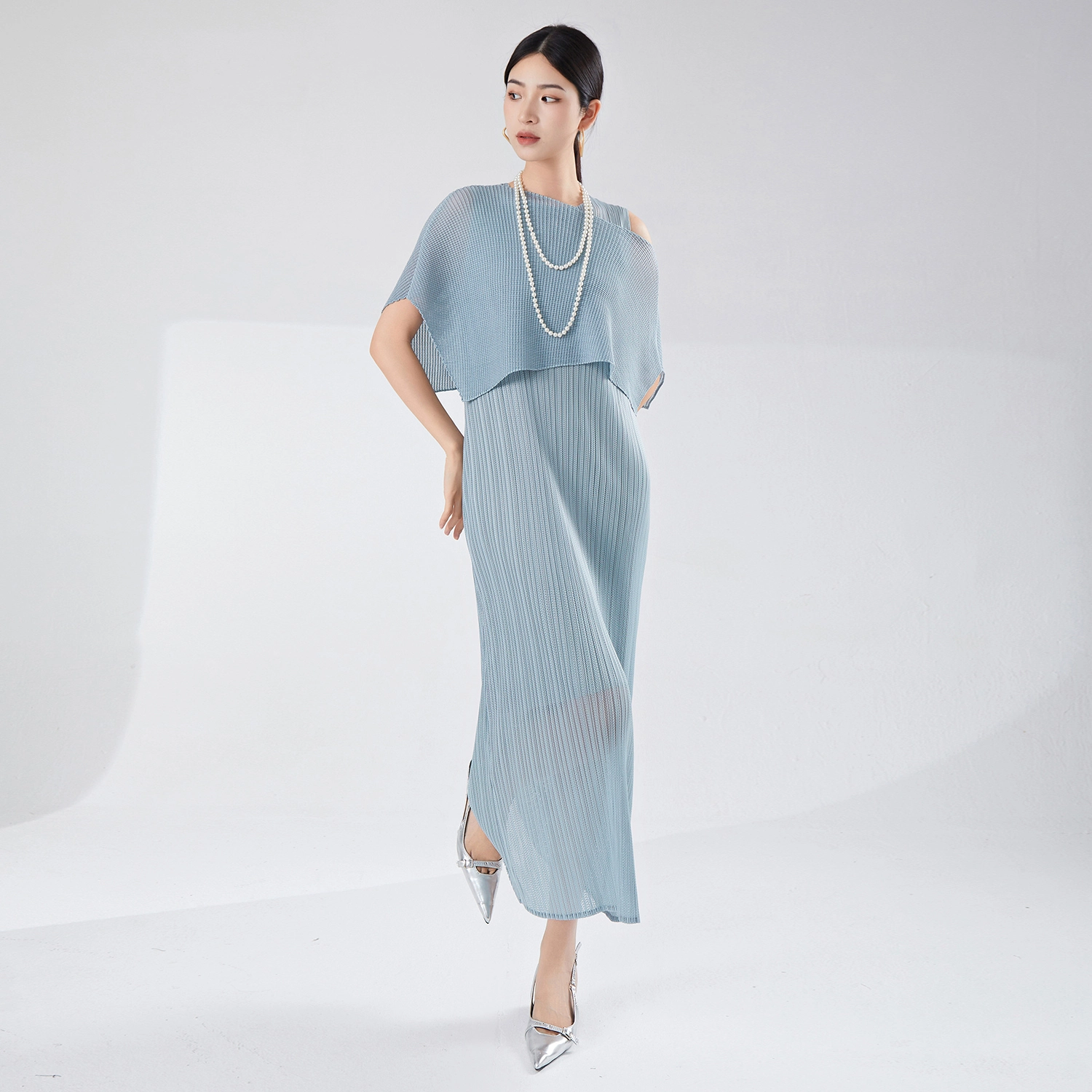 Miyake Women's 2024 Summer New Casual Midi Pleated Dress – Heat Feature, Two-Piece Set with Shawl Top & Sleeveless Dress | OEM/ODM Available 1