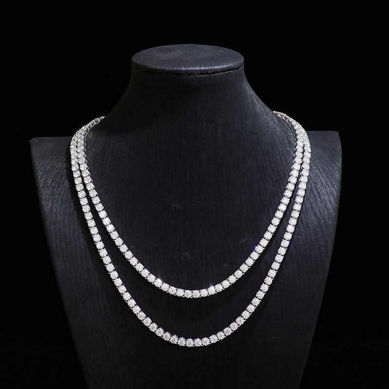 Sliver Moissanite Tennis Necklace 925 Sterling Sliver Vvs Moissanite Diamond 3mm Iced Out Moissanite Tennis Chain 1