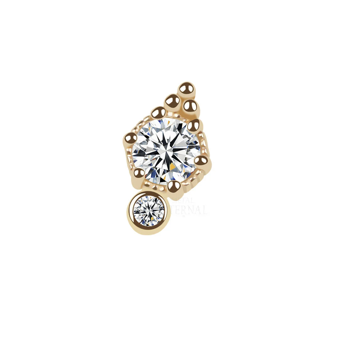 Eternal Metal 14k Solid Gold Square With Zircon Threadless Ends Piercing Jewelry 1