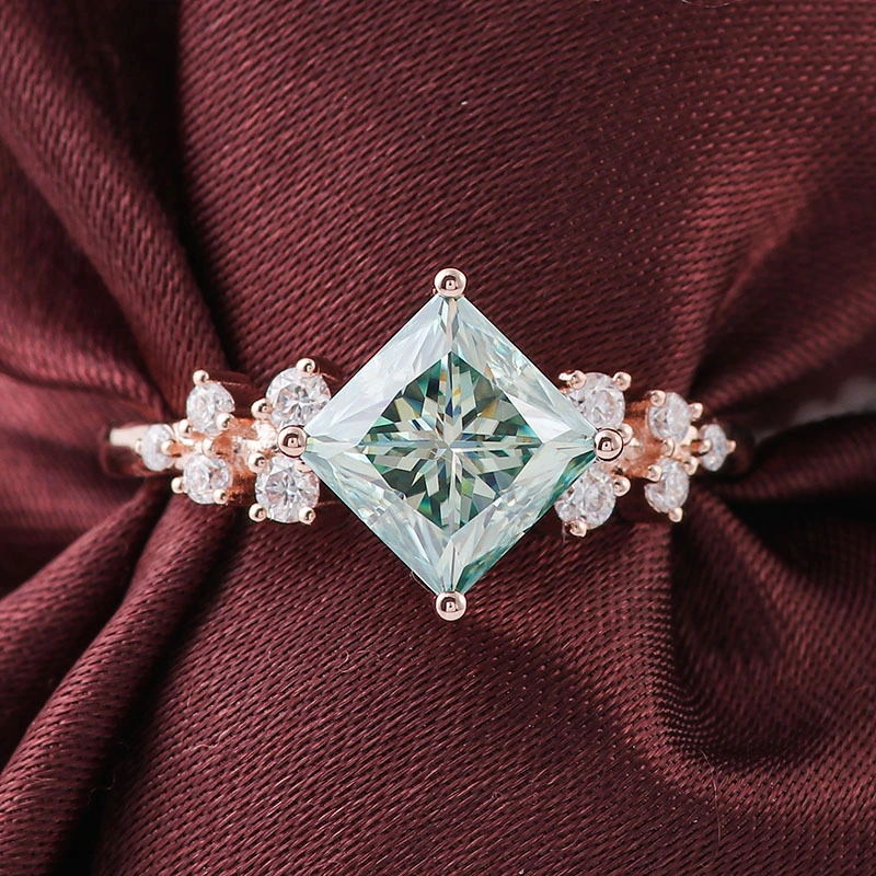Anillo de oro rosa de la Provence 14K Princesa verde Cut Moissanite Anillo de compromiso de joyería Fina para amantes 1