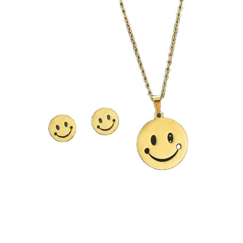 Manufacturer Wholesale Fashion Heart-shaped Pendant Necklace Women's Luxury Stainless Steel Necklace Earrings Jewelry Set 1