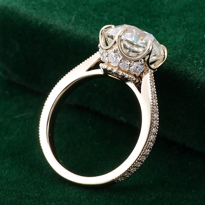 Vintage 10k / 14k jaune or 2 carat rond vieux européen coupe Moisanite diamant anneau de mariage fiançailles femmes bijoux 1