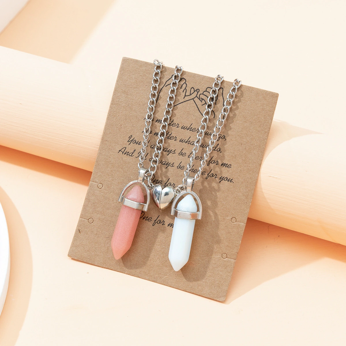 New Fashion Bullet Shape Natural Crystal Couple Love Pendant Couple Good Friends Magnetic Buckle Paired With Necklace 1