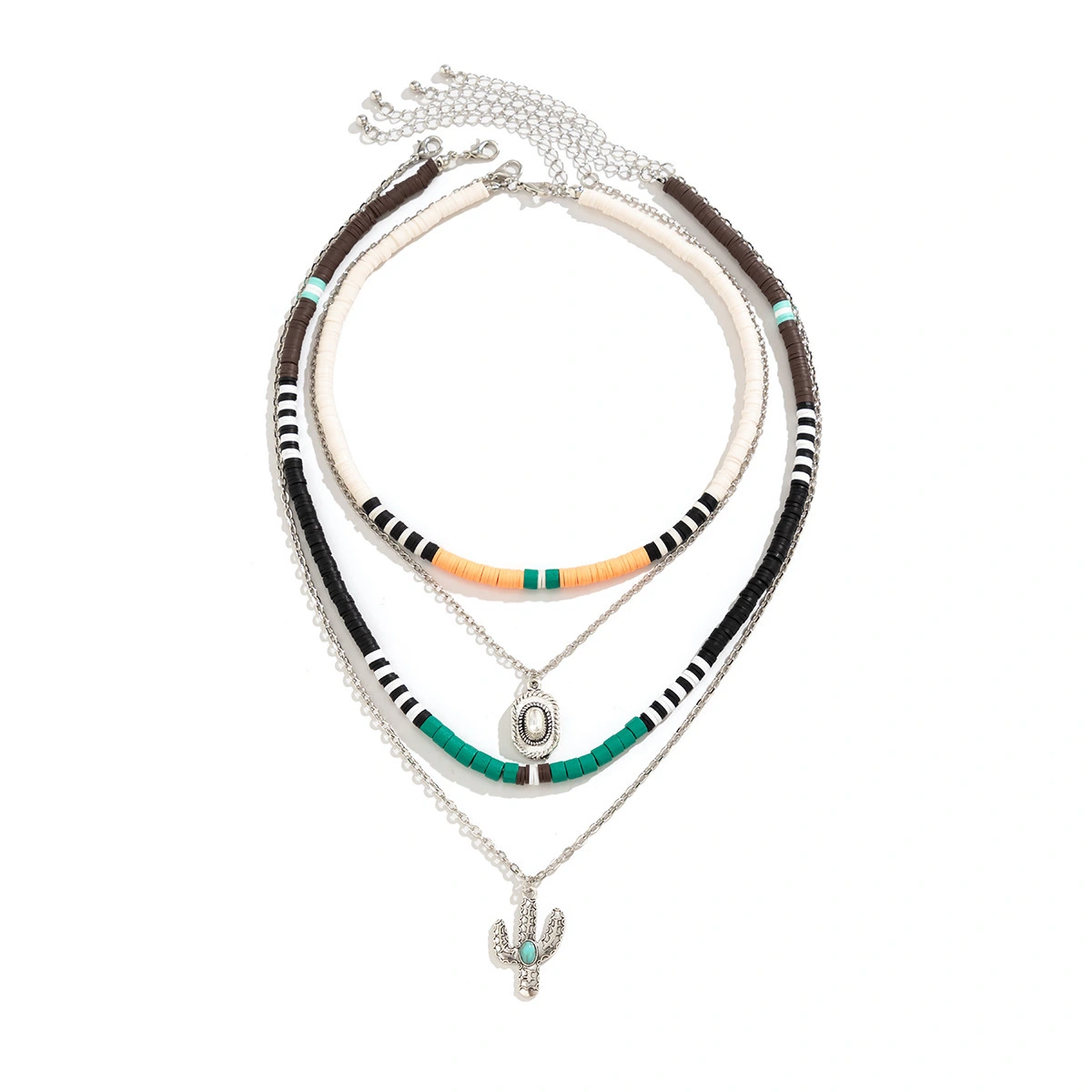 Cross Border Hot Sales Jewelry Retro Turquoise Collar Bone Chain Beaded Necklace Set Ethnic Style Cactus Necklace 1