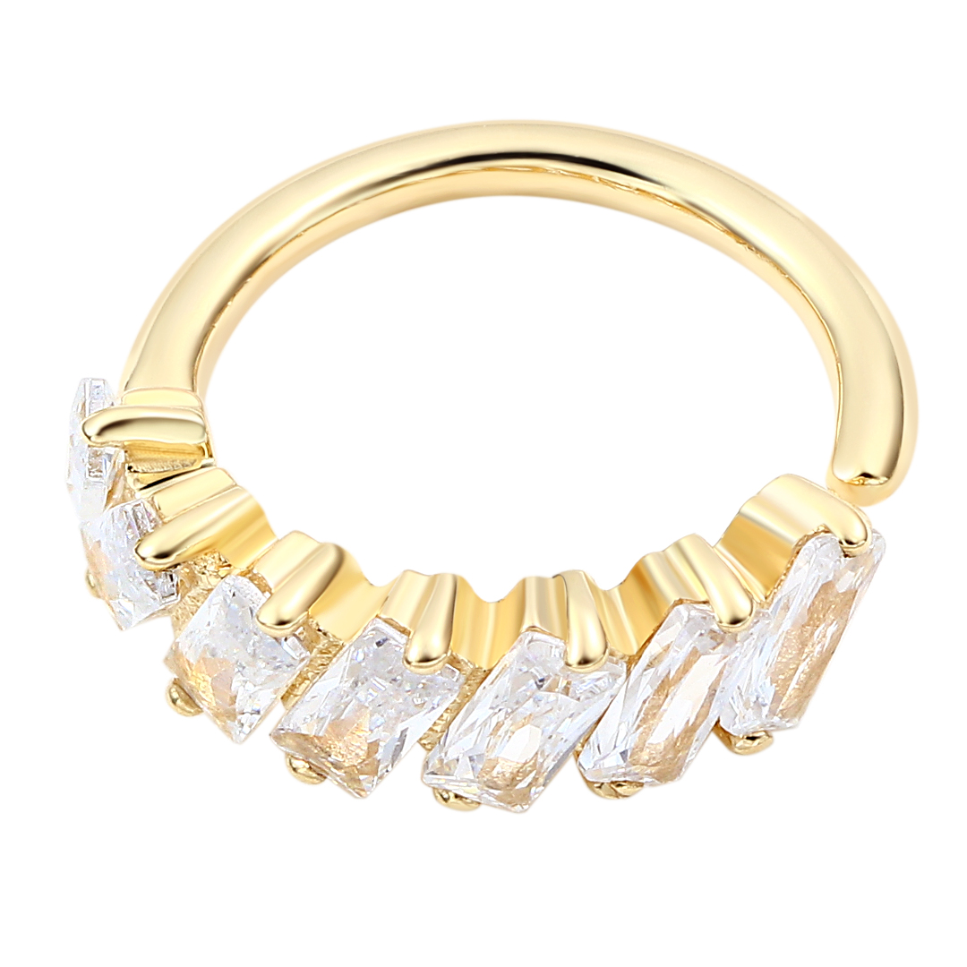 Metal eterno 14k ouro maciço 5a retângulo zircônia cúbica paveada nariz <000000> brinco de argola umbigo <000000> piercing labret joia 6