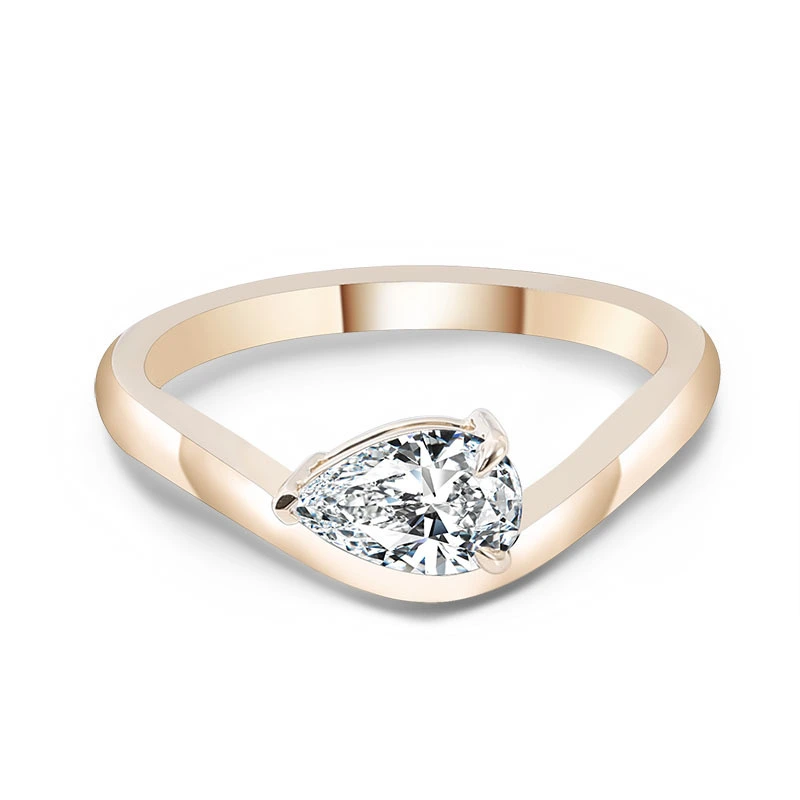 Bague de fiançailles en or massif 18 carats, taille poire, 1 ct, Dvvs1, avec bande incurvée et moissanite 1
