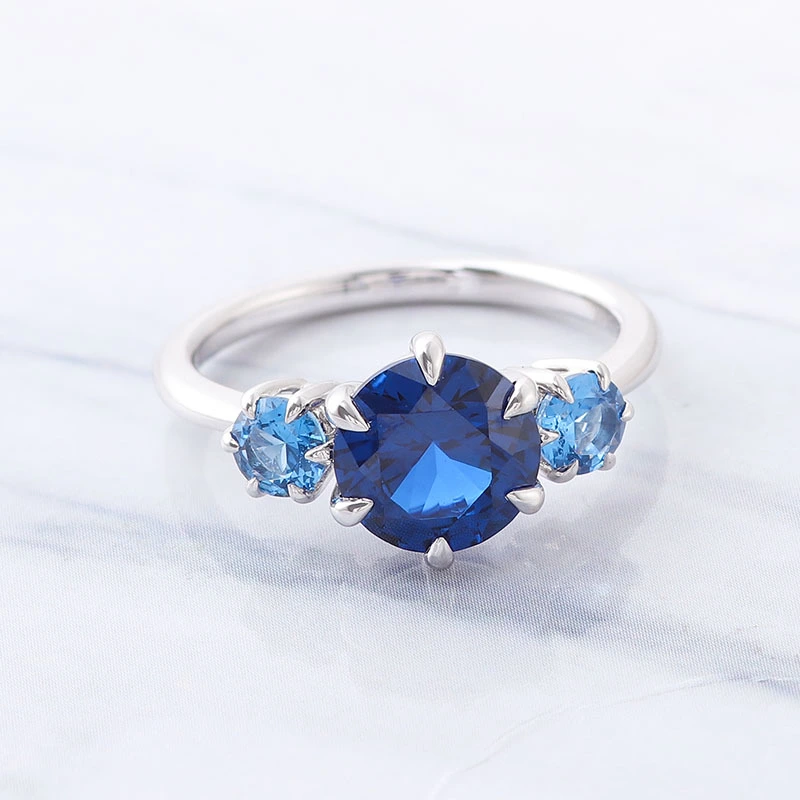 14k White Gold Ring Main Stone 113# Side Stone 119# Bule Spinel Round Cut Stones Ring 1