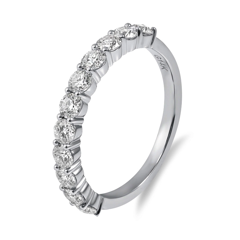 Floating Diamond Wedding Band 14k Solid Real Gold With Simulated Diamonds For Women Half Eternity Band 1