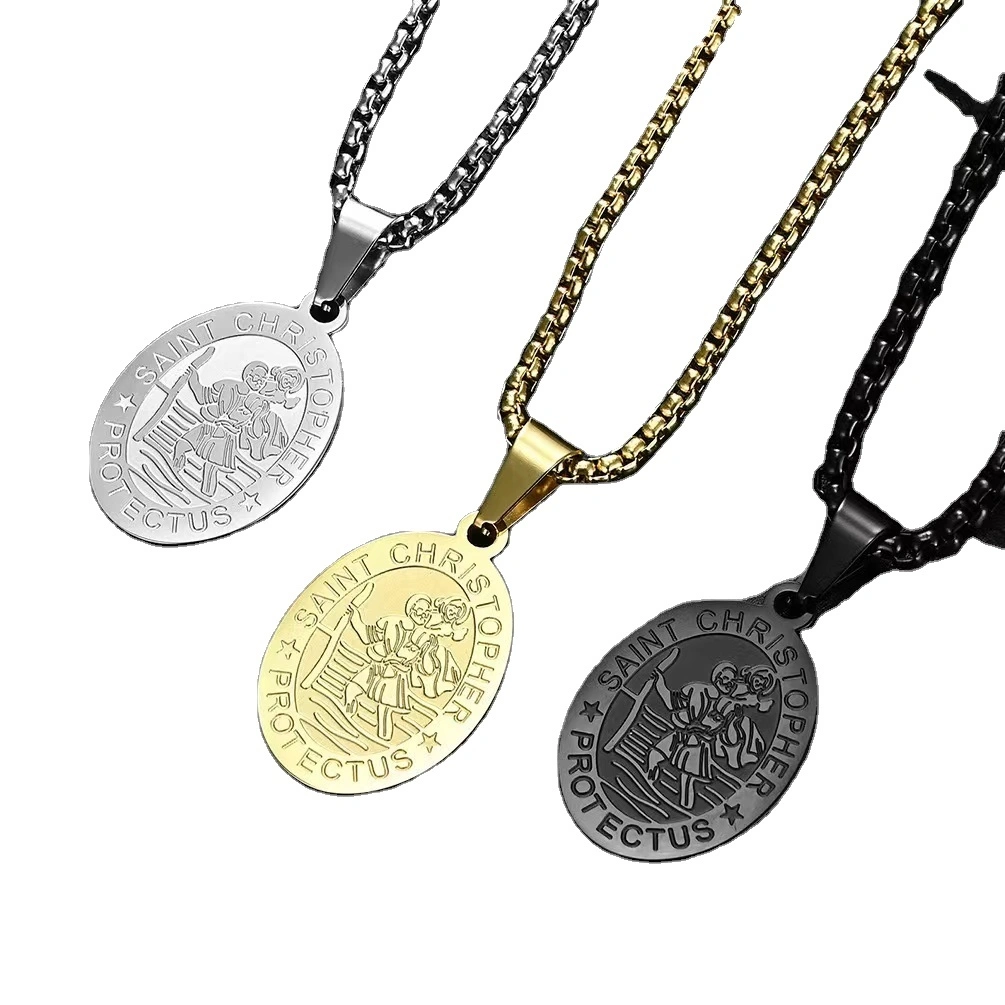 Fashion Burst Hip-hop Jewelry St. Jude St. Michael Necklace Oval Titanium Steel Pendant Men's Necklace Wholesale 1