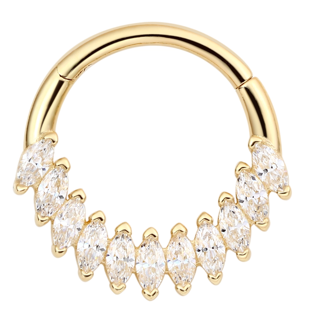 Eternal Metal 14k Solid Gold Facing 11 Marquise 5a Cz Half Paved Hinged Segment Hoop Ring Septum Clicker Helix Piercing Jewelry 1