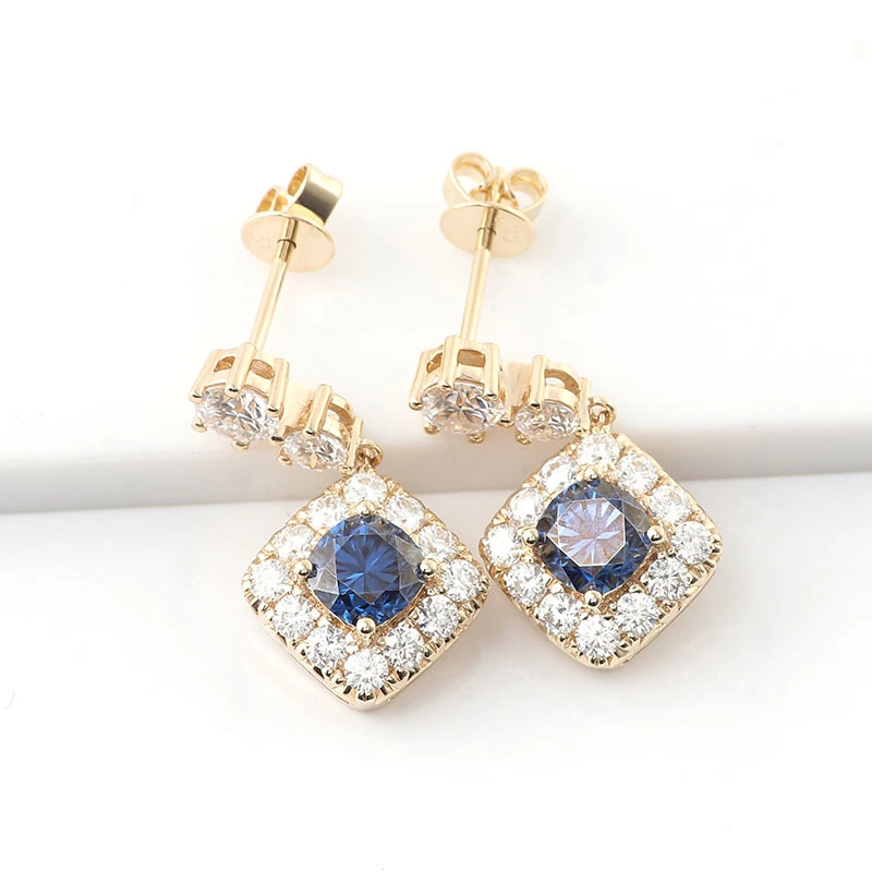 2025 Fine Women's Stud Earrings 14k Yellow Gold 1 Carat Cushion Blue Grey New Material Moissanite Diamond Stud Earrings Jewelry 1
