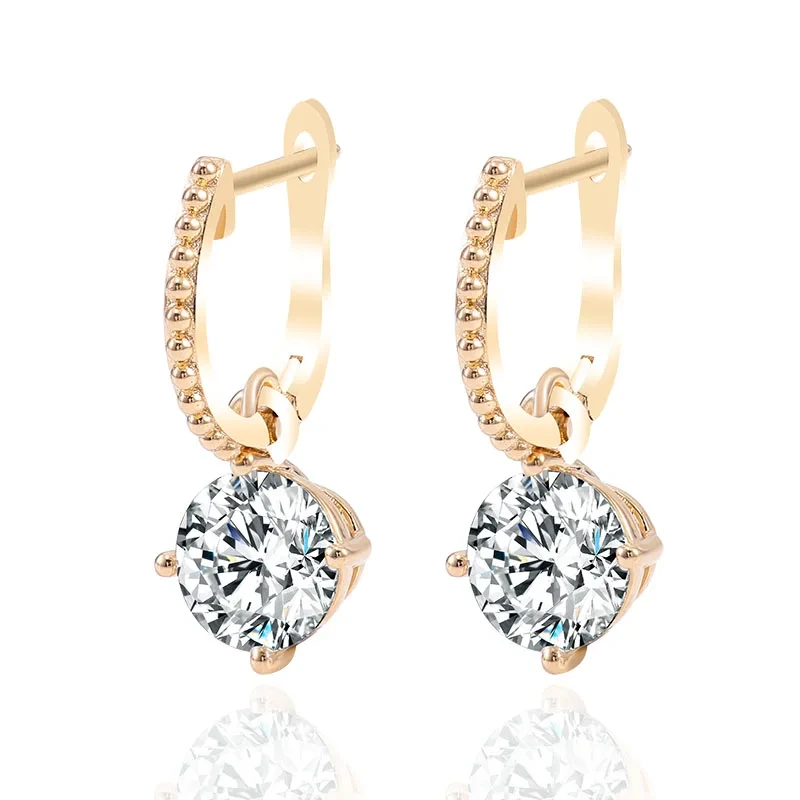 Custom Luxury Fashion Gold Drop Vvs Moissanite 14k Yellow Gold Fine Jewelry Solid Women Party Gift 14k Gold Earrings 1