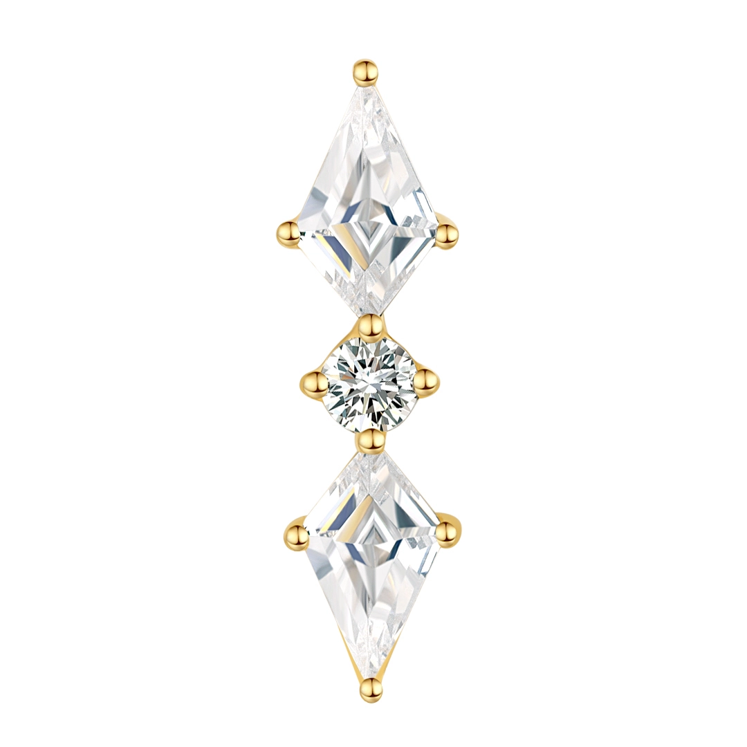 Eternal Metal 14k Solid Gold Vintage Geometry Cut Cz Paved Cartilage Piercing Ear Helix Jewelry Internally Threaded Ends Tops 1