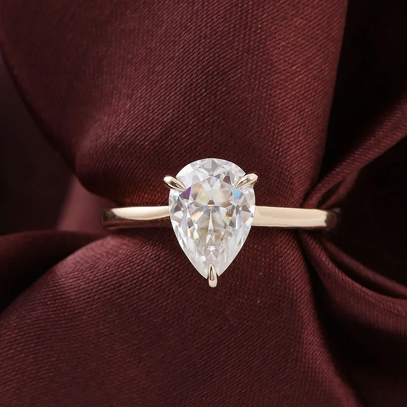 Lab Grown Diamond 14k Solid Gold White Gold 2ct Pear Cut Rings Engagement Ring Custom Jewelry For Women Diamonds Ring 1