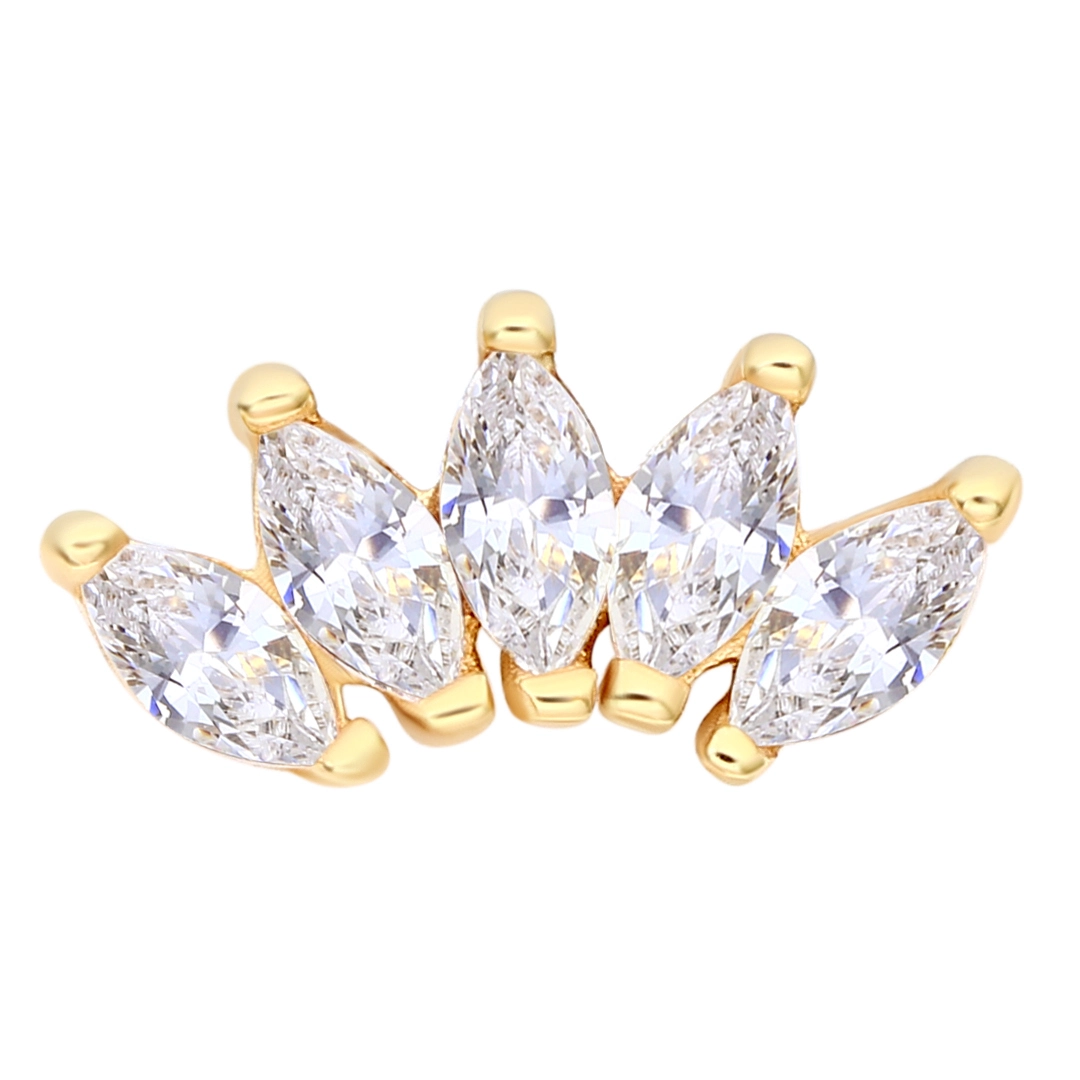 Eternal Metal 14k Solid Yellow Gold 5a Cz Paved 5-marquise Fan Belly&ear Piercing Nose&lip Threadless Push In Ends Tops 1