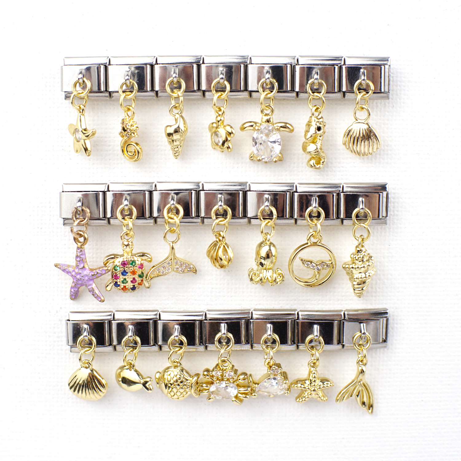 Diy Personalized Shiny Classic Golden Ocean Pendant 304 Stainless Steel Italian Charm Bracelet 9mm * 10mm Module 1