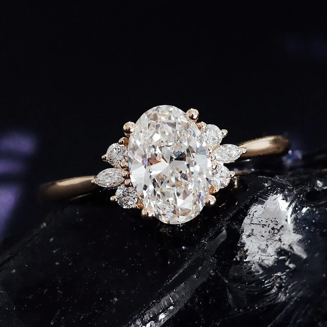 Bijoux provières personnaliser les bijoux en or massif 14K style classique ovale coupe brillant coup de diamant en diamant en diamant 1