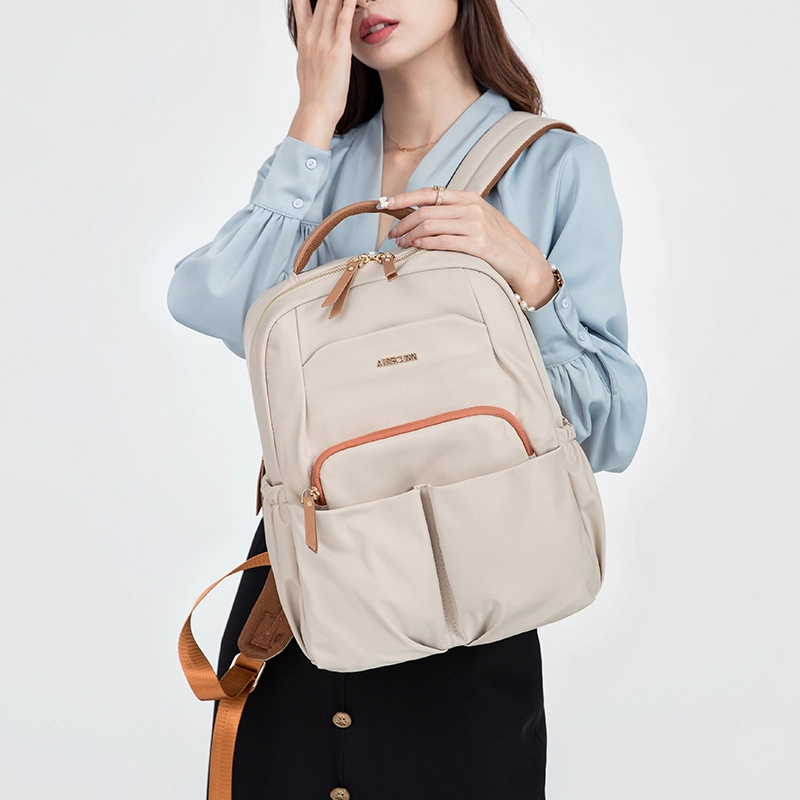 High Quality Laptop Backpack Bag Large Capacity Multifunction Nylon Beige Soft Fashion Waterproof Bag 1