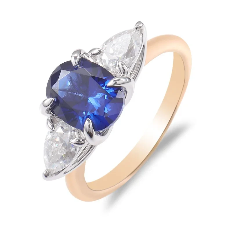 Provence bijoux 14k jaune or 2CT laboratoire saphir cultivé avec une bague en or de diamant Moisanite de 0,5 cm 1