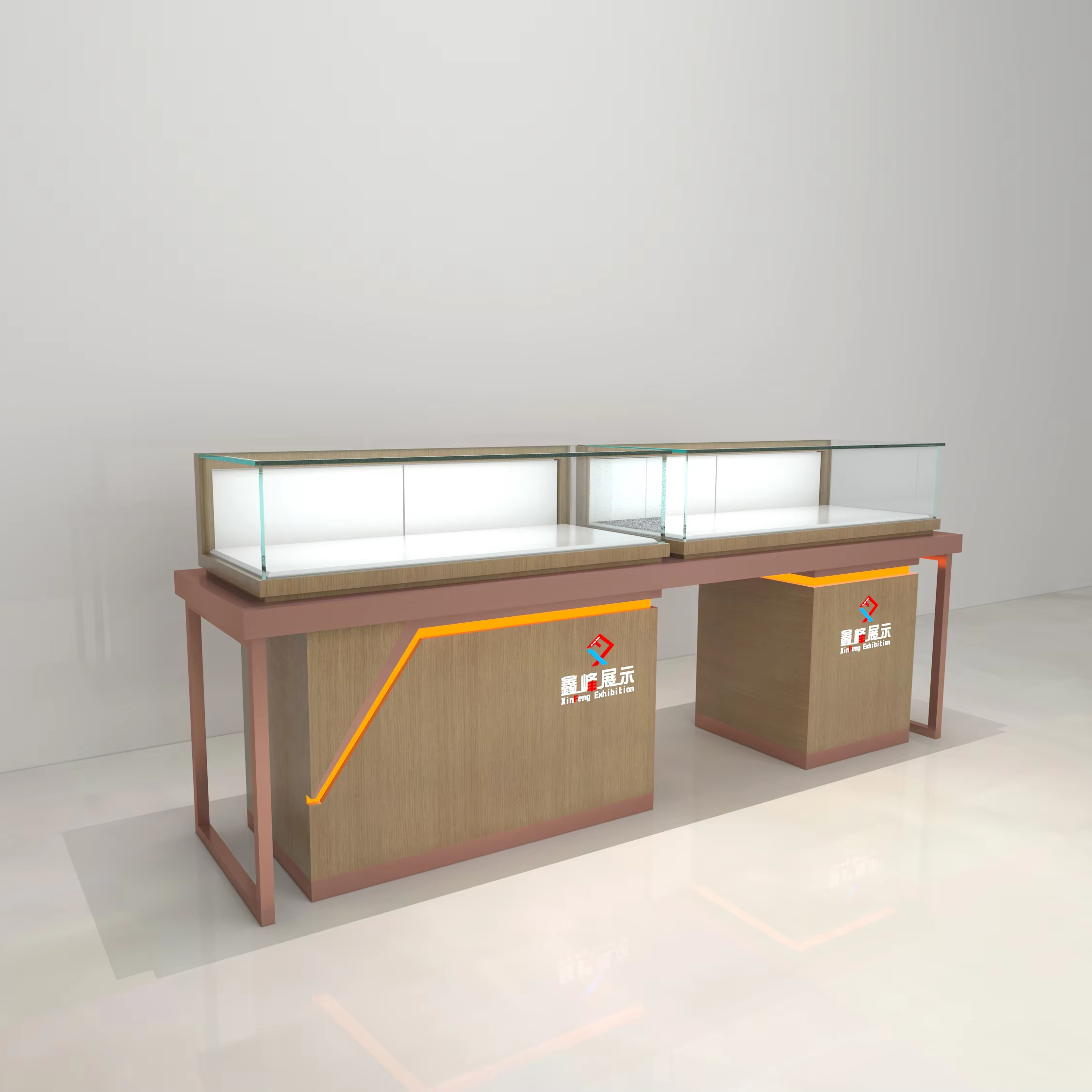 Customized modern style metal LED light display case for shopping mall showroom use 1