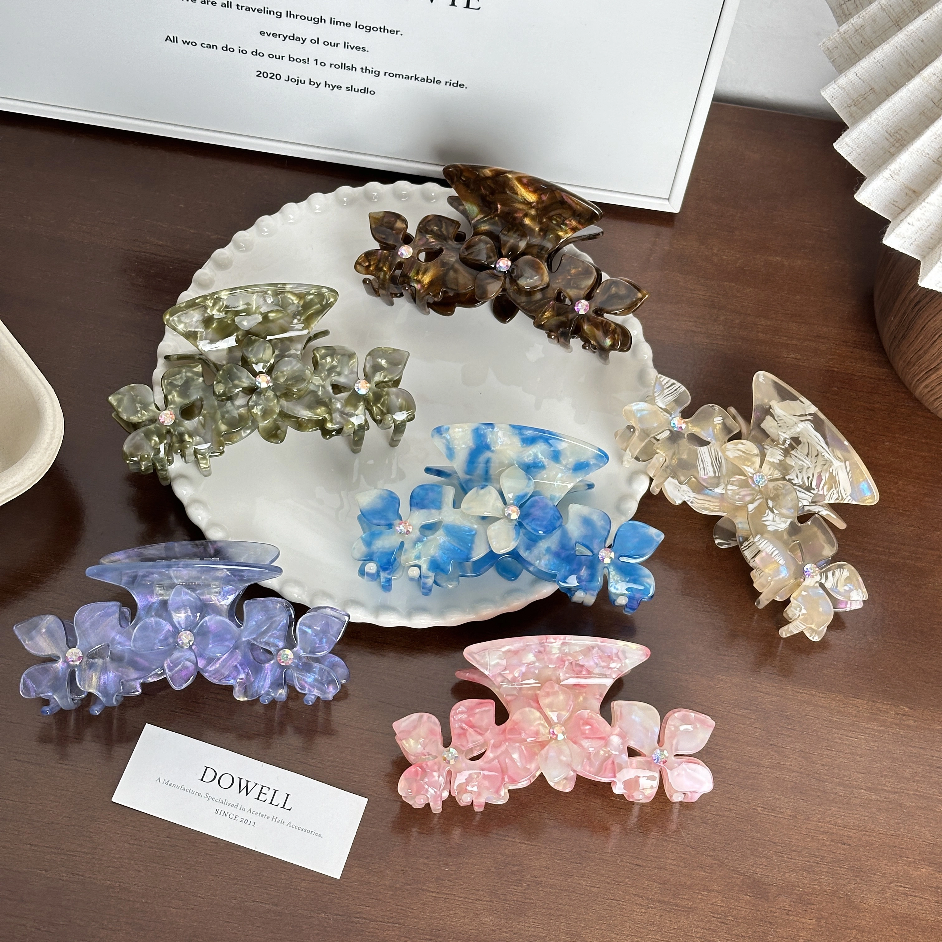 Dowell Advanced Sense Flower Inset Diamond Acetic Acid Hair Claw Large Quantity Hair Clip Ponytail And All-hair Shark Clip 1