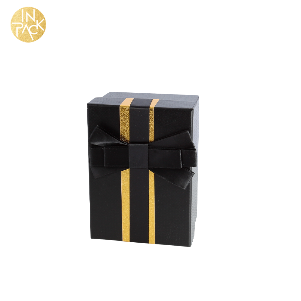 Schwarze Geschenkbox aus festem Papier mit Schleife für Hochzeitsbonbons 6