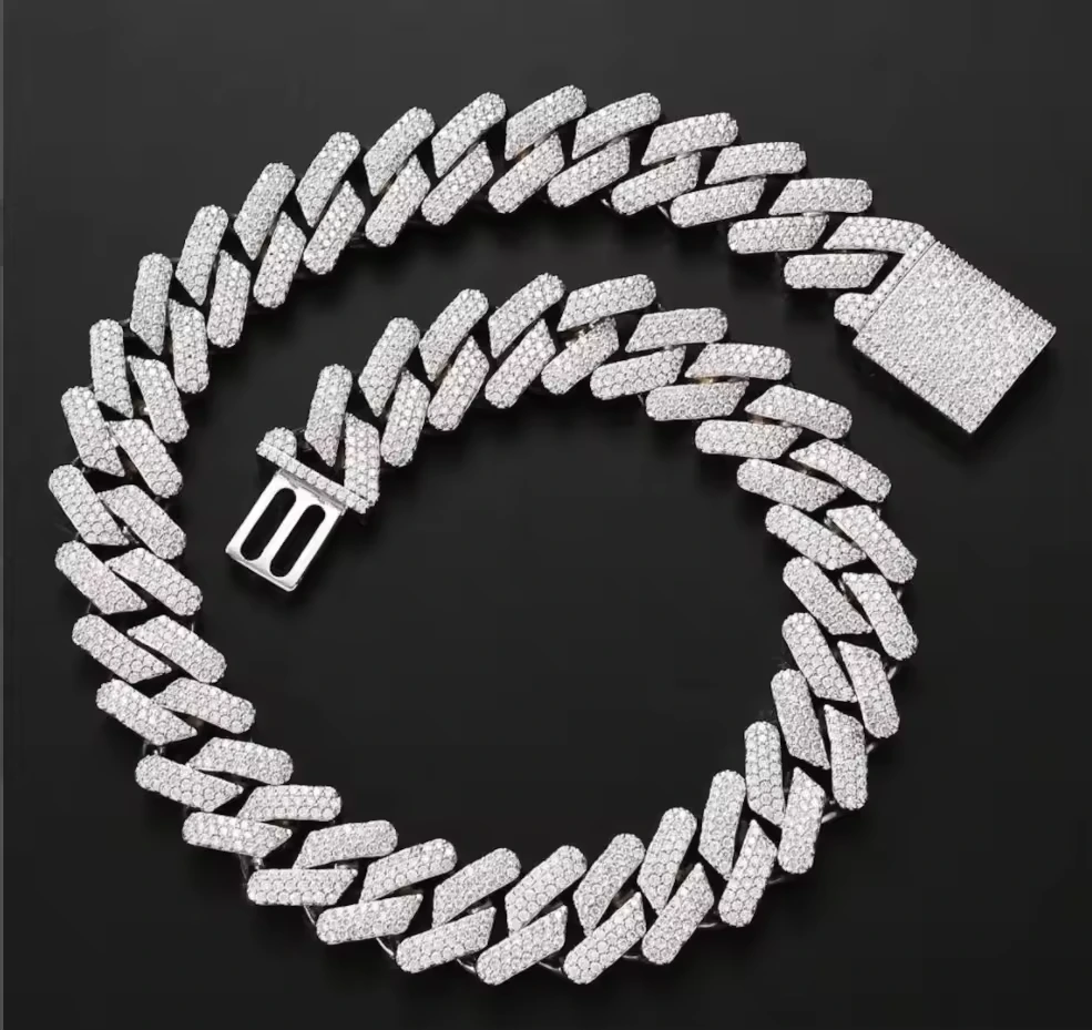 Iced Out Cuban Link Chain 12mm Bling Bling Hip Hop 7-24inch Halo Moissanite Diamond 2 Rows Hip Hop Necklace Bracelet 925 Silver 1