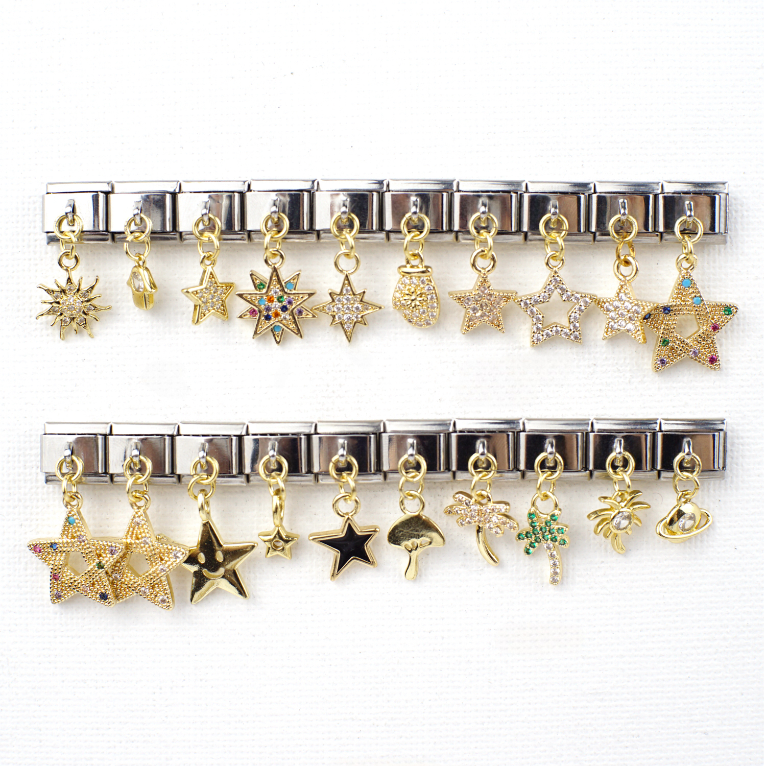 Diy Personalized Shiny Golden Pentagram Pendant 304 Stainless Steel Italian Charm Bracelet 9mm * 10mm Module 1