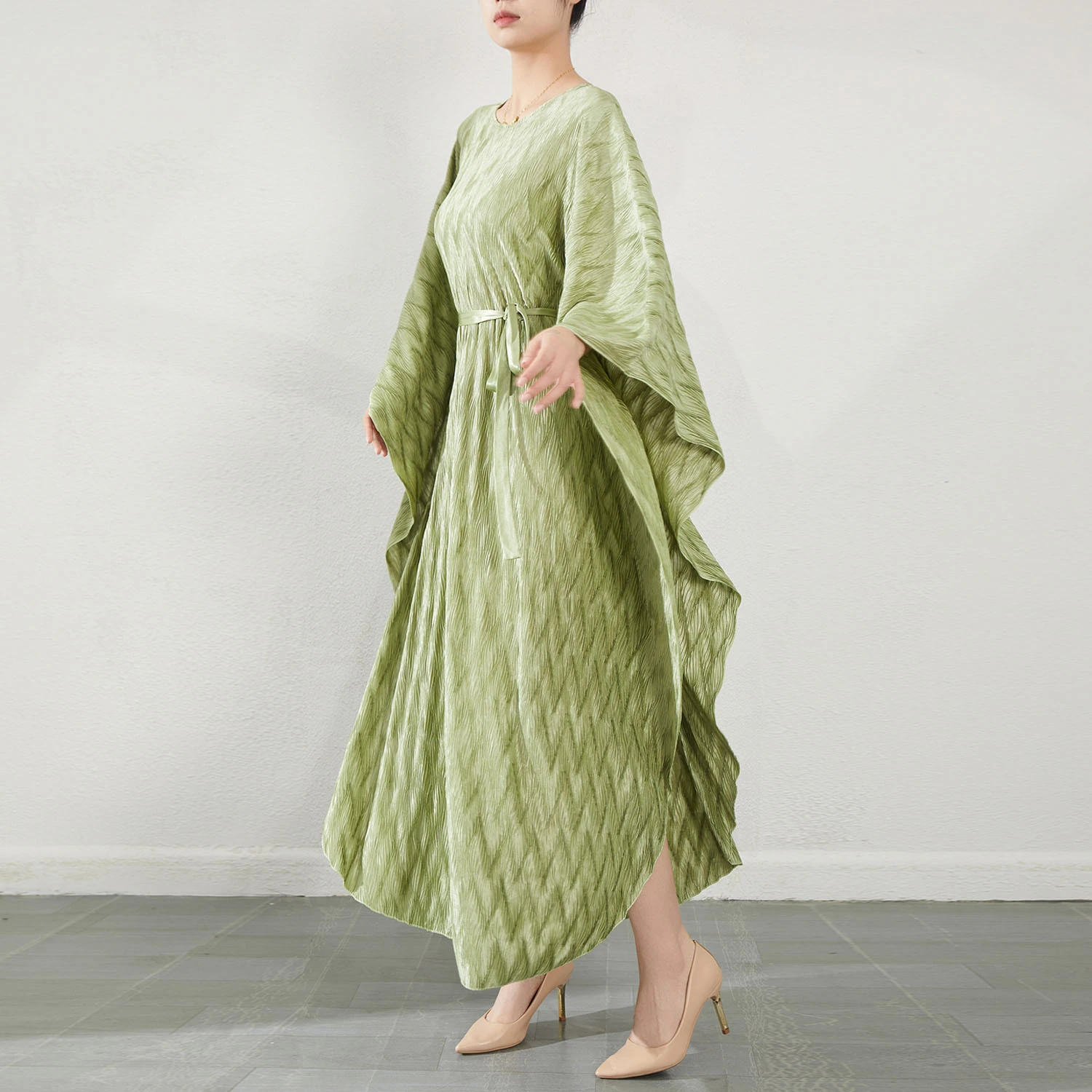 فستان Kaftan المطوي قابل للتخصيص-تغطية الأكمام الطويلة Batwing مع حزام الخصر | في المخزون & الشحن السريع 1