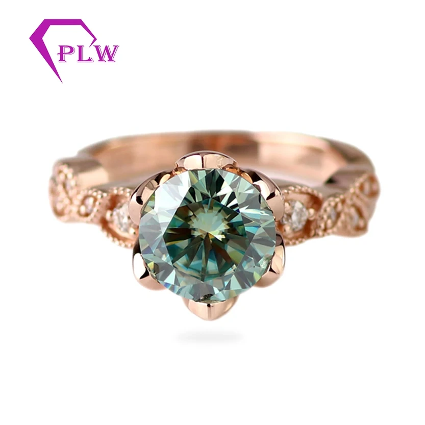 Bague d&39;éternité en or jaune 14 carats, or rose et or blanc, sertie de moissanite bleu-vert de 7,5 mm, avec milgrain 1