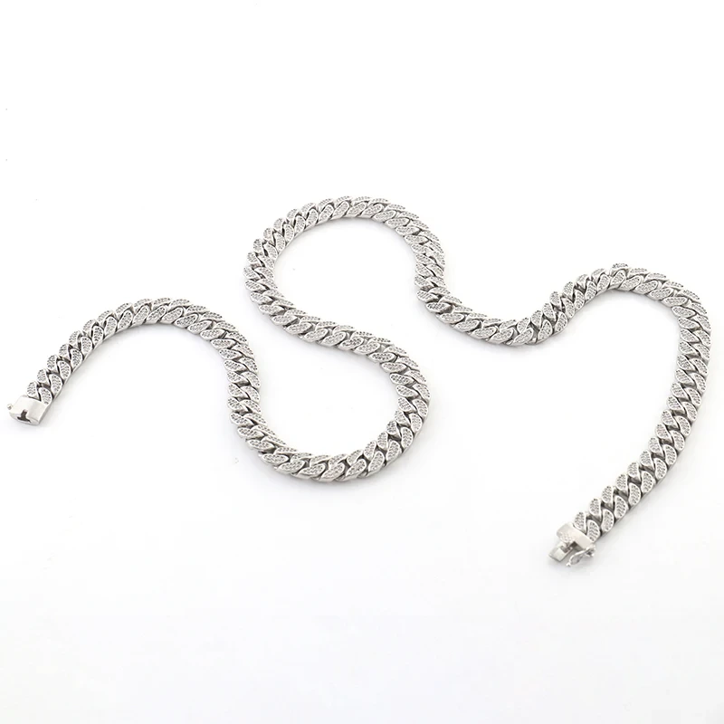 High Quality Hip Hop Youth Force Jewelry Full Diamond 14k White Gold Cuban Chain Choker Necklaces 1