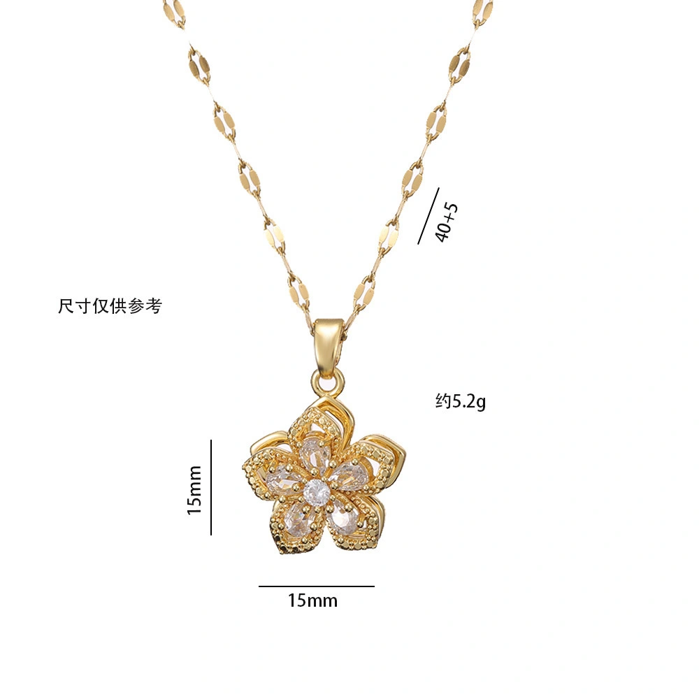 2024 New Luxury Rotating Bauhinia Zircon Flower Pendant Titanium Steel Necklace Jewelry For Women 1