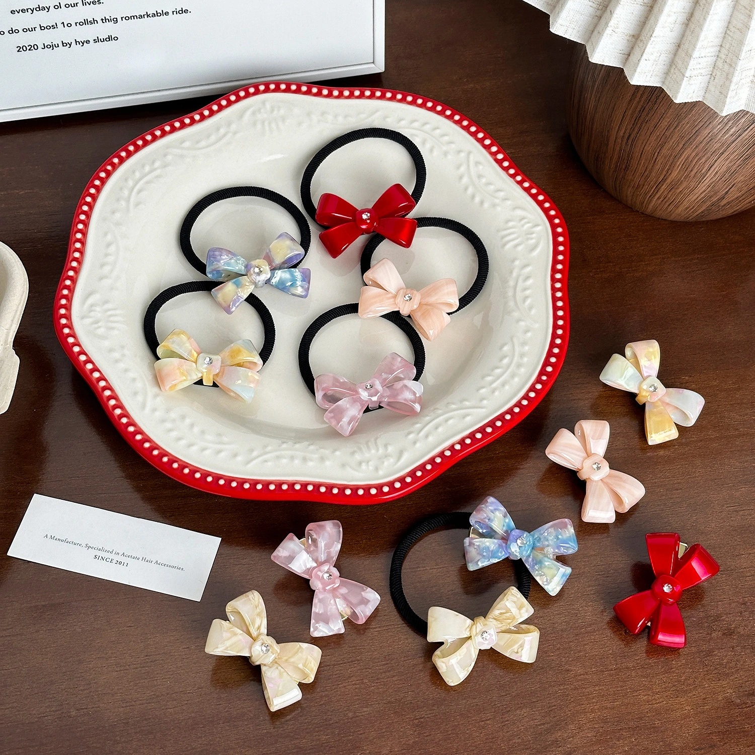 Dowell Girls Sweet Style Bowknot Acetate Hair Pins And Elastic Rope Hair Decoration For Parties Pretty Elegant 1