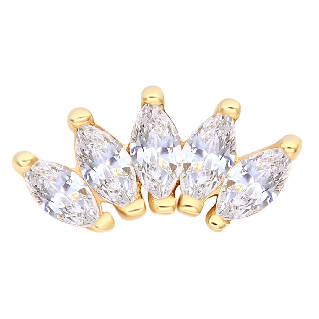 Eternal Metal 14k Solid Yellow Gold 5a Cz Paved 5-marquise Fan Belly<000000>ear Piercing Nose<000000>lip Threadless Push In Ends Tops 8