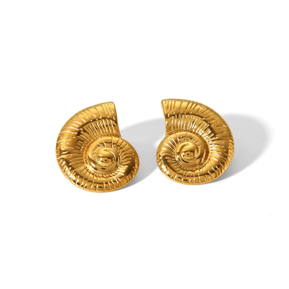 Spiral Conch Earrings & Ring Set Gold Stainless Steel Jewelry 1