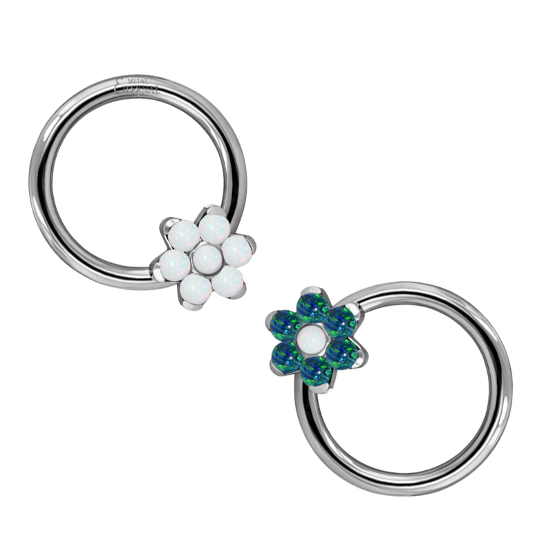 Eteranl Metal Astm F136 Titanium Captive Bead Rings With Prong Set Synthetic Opal Flower Body Jewelry/piercing Jewelry 1