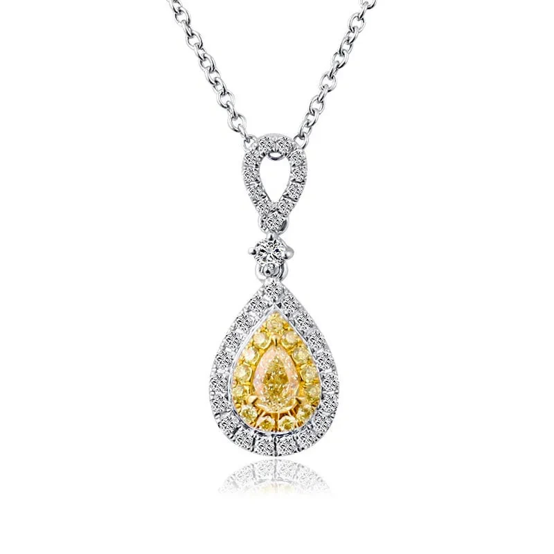 In stock verfügbarer Brautkollektion Pear Center Lebend gelb Diamant Weißgold Anhänger Halskette Hochschmuck 1