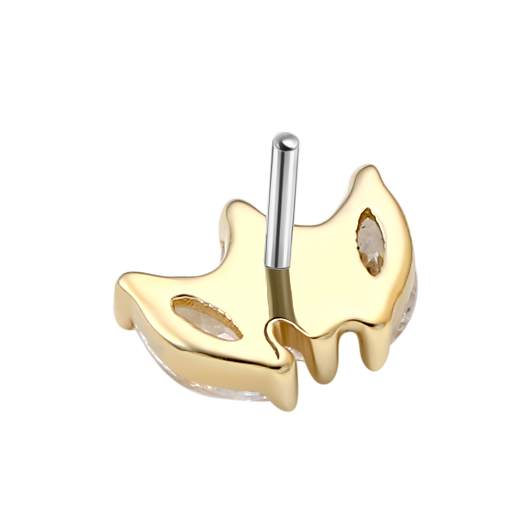 Eternal Metal 14k Solid Yellow Gold 5a Paved 3-marquise Fan Navel<000000>ear Piercing Nose <000000> Labret Threadless Push In Ends Tops 8