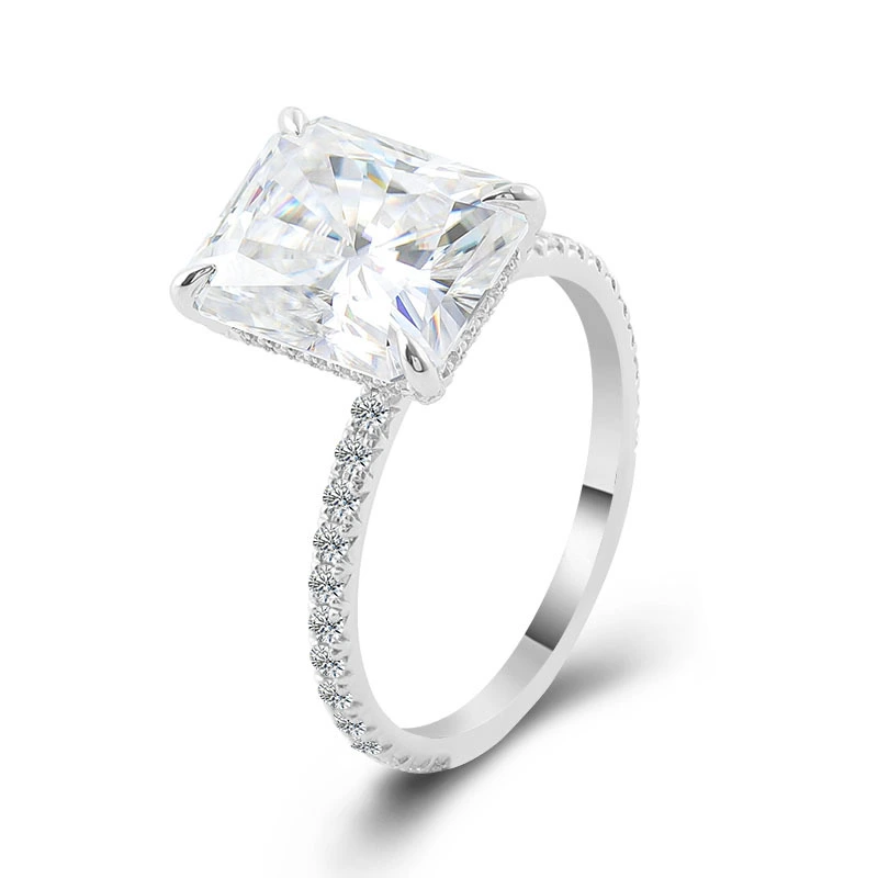 Style personnalisé 14k Bague en or blanc 5 carats def Radiant Cut Moissanite Diamond Engagement Anneau pour hommes et femmes 1