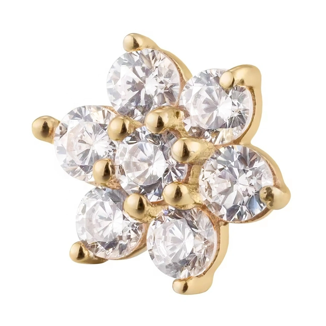 Eternal Metal Flower Shaped Wholesale 14k Solid Gold Threadless Tops Piercing Jewelry 1