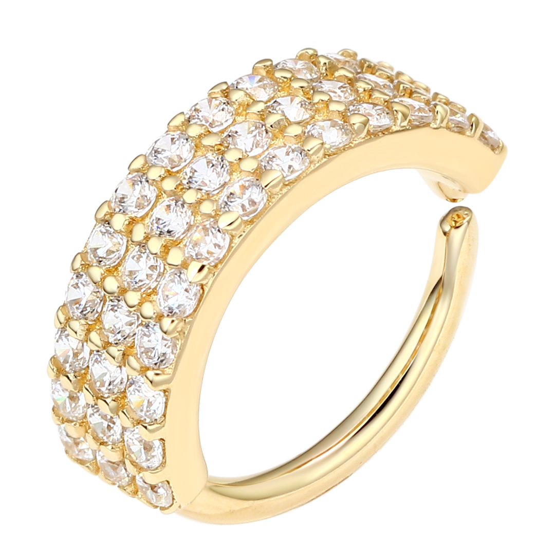 Eternal Metal 14k Solid Gold 3-row 5a Cz Paved Forward Facing Ear<000000>nose Hoop Belly<000000>labret Piercing Seamless Ring Jewelry 5