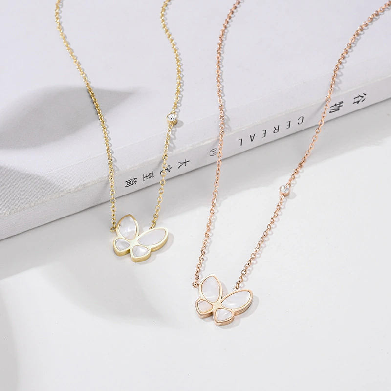 New Hot Selling 316l Stainless Steel Shell Butterfly Necklace 18k Gold Lock Bone Chain Necklace Women's Jewelry 1