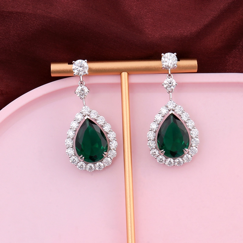 Provence Wholesale Pear Cut 18k 14k 10k Solid Gold Fine Jewelry For Women Zambia Green Gemstones Drop Earrings 1