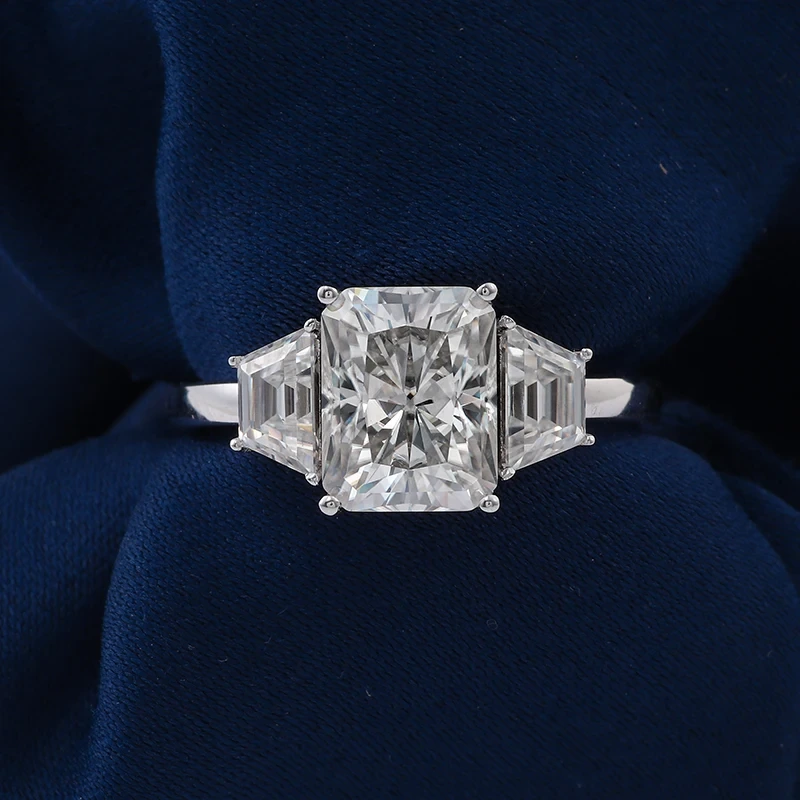 Anillo de oro blanco de 10k 7 mmx9mm 3 quilates de corte radiante anillo de moissanite diamantes sueltos vvs moissanite anillos de joyería fina 1