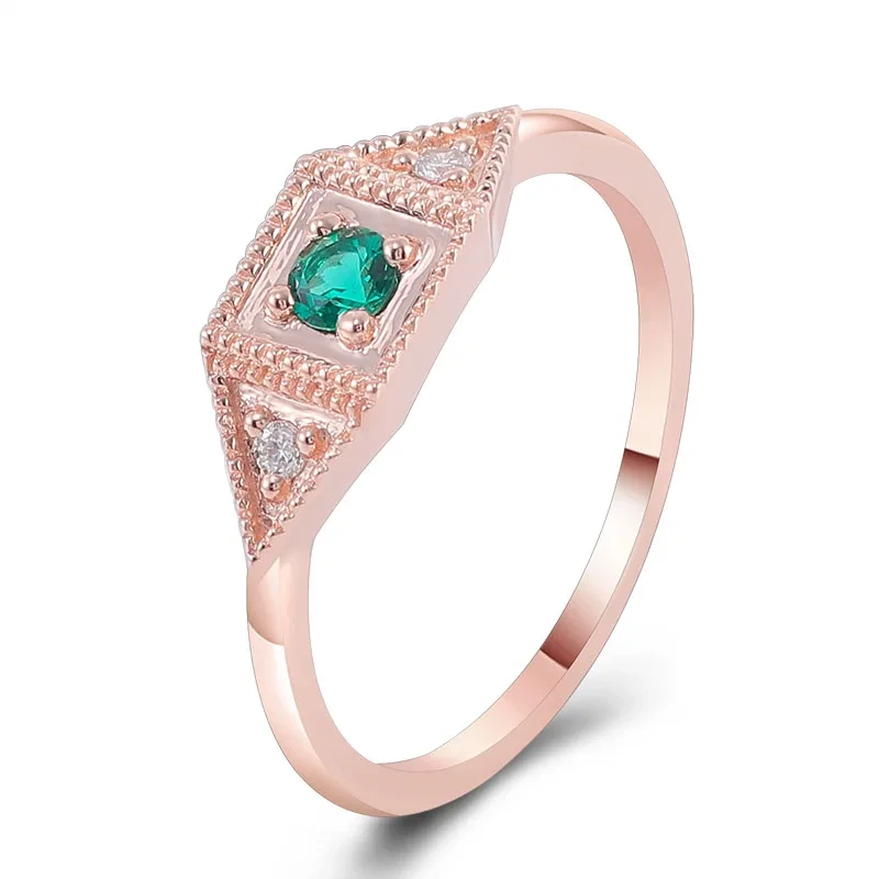 14K Carat Rose Gold 6 mm Laborat cultivé émeraude milgrain Établissement de bagues de fiançailles Moisanite pour les femmes 1